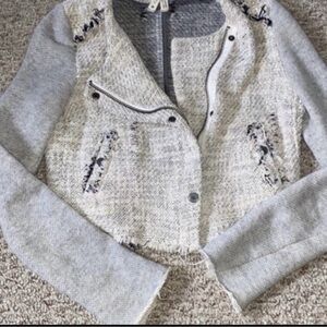 We The Free distressed tweed-like cropped jacket with zipper and snaps